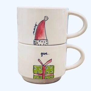 Rae Dunn Watercolor Christmas Stackable Mugs